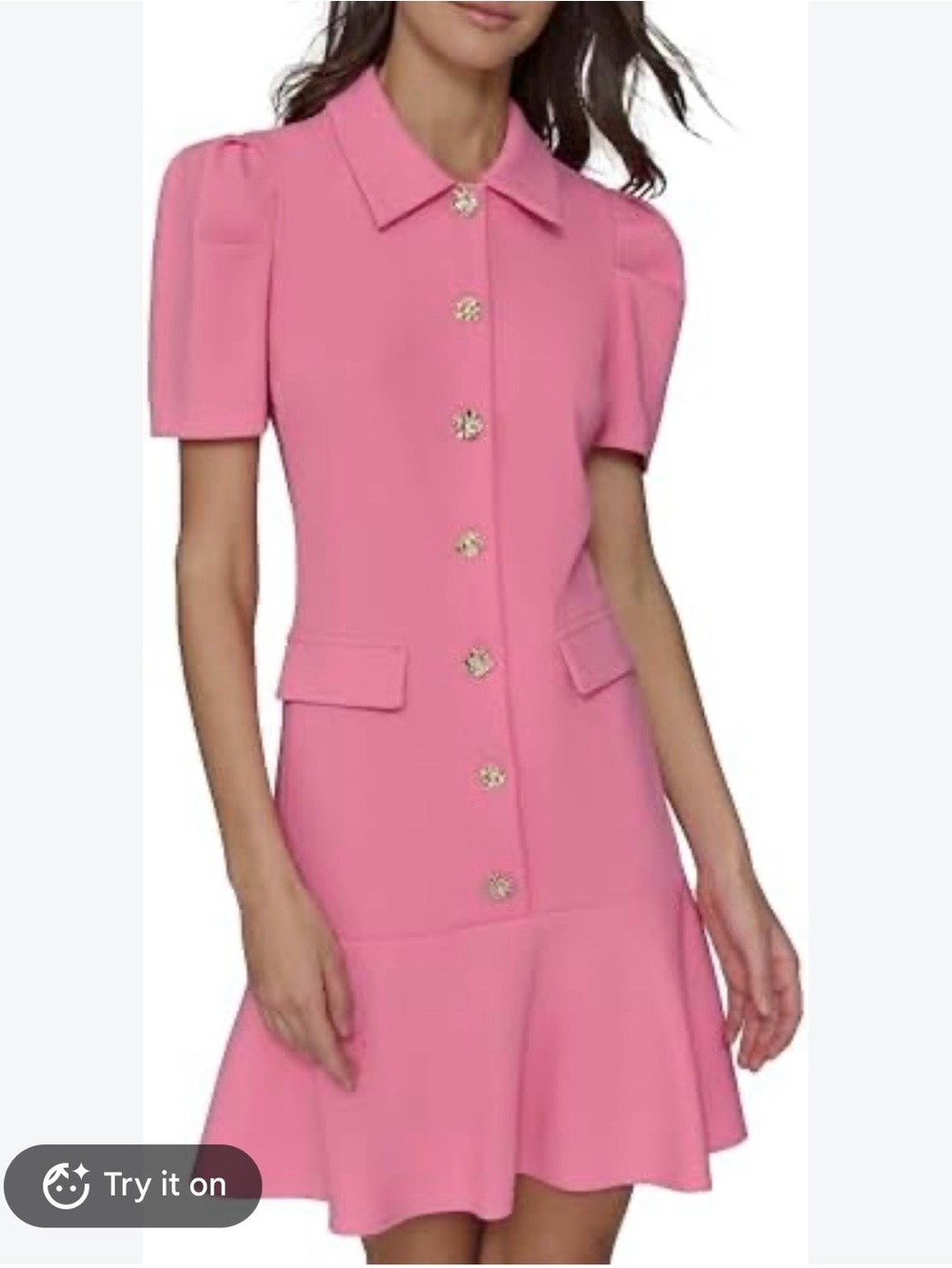KARL LAGERFELD Women's Collared Short
Puffed Sleeve Above Knees